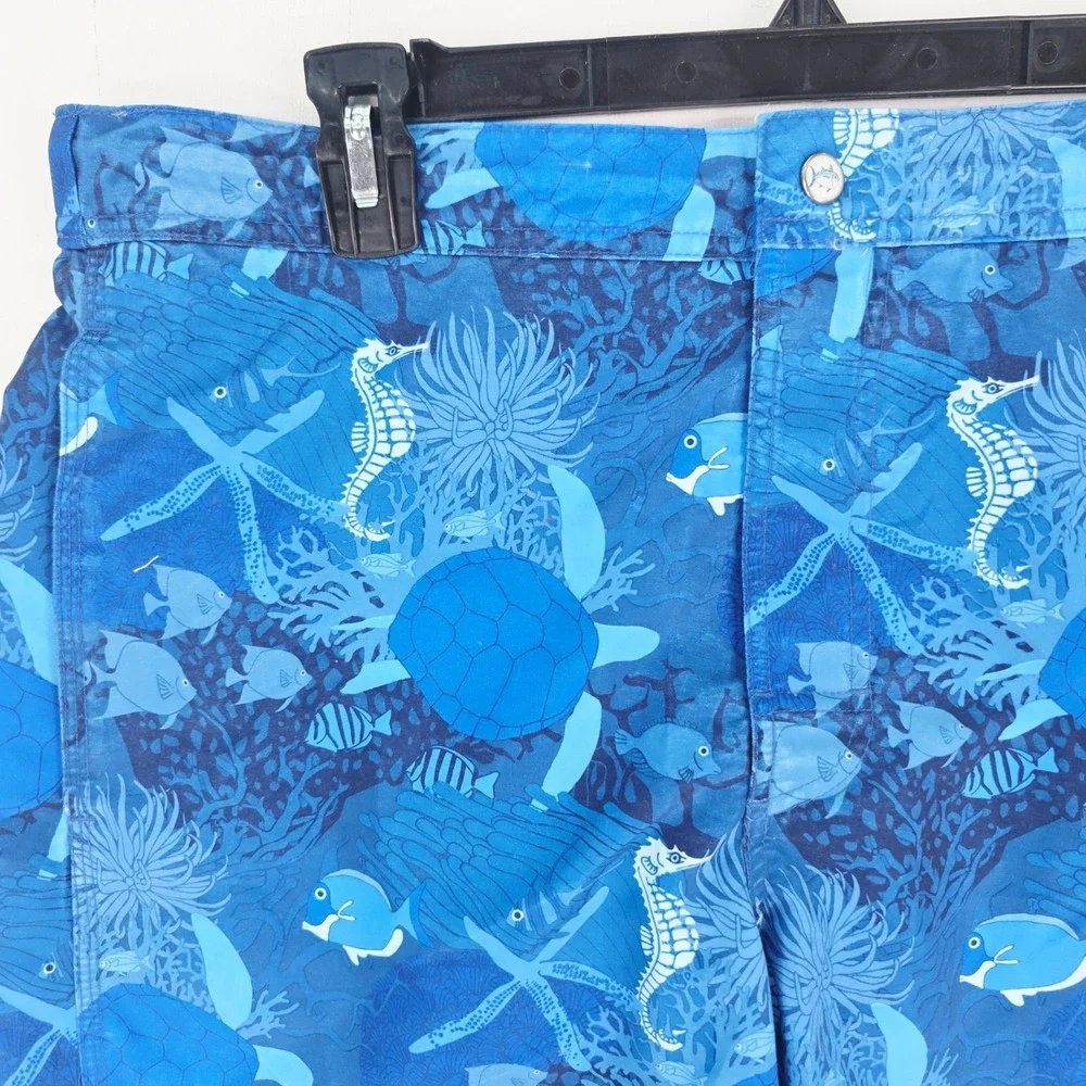 Southern Tide The Skipjack Water Shorts Blue Sea Turtle Seahorse Print Mens M